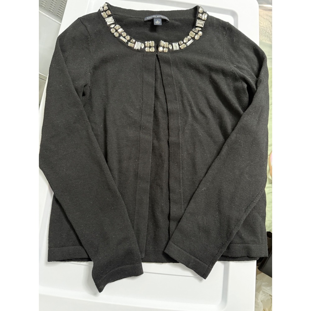 Banana Republic Black Jewel Embellished Neckline Open Front Cardigan Sweater S